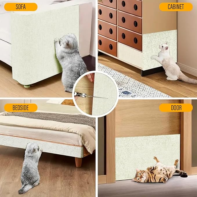 Cat Scratch Couch Furniture Protector, Adhesive Cat Scratch Pad Deterrent for Furniture, DIY Climbing Scratcher for Indoor Cats (Off White, 78.7x15.8 in)