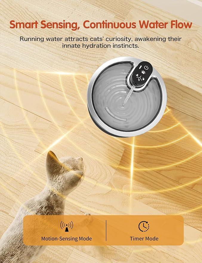 Stainless Steel Wireless Cat Water Fountain 3.2L/108oz Automatic Cat Water Dispenser 4000mAh Battery Operated Large Capacity Pet Water Fountains for Cats Dogs (Black Classic)
