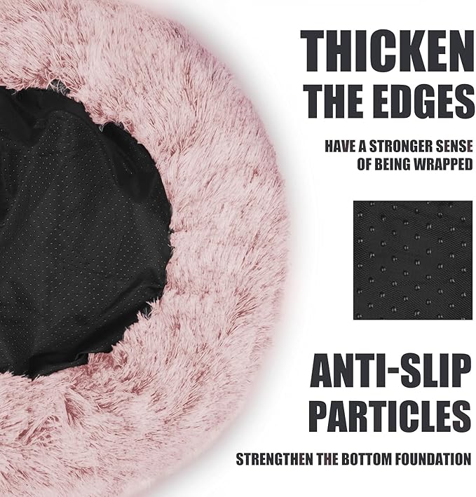 ShinHye Cozy Cat Bed - Round Plush Fluffy Hooded Cave, Indoor/Outdoor, Waterproof & Washable, Calming Anti-Anxiety Design - 23x23inch, Pink