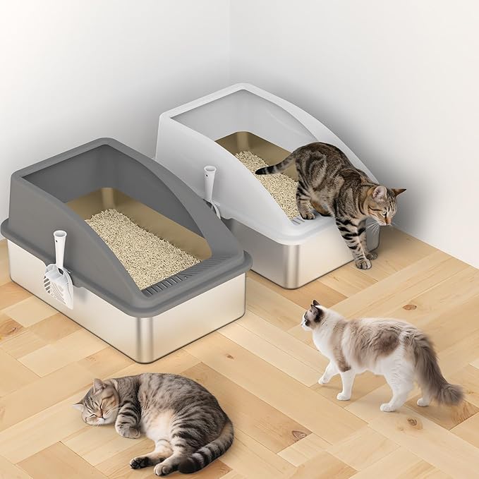 2 Pack Stainless Steel Litter Box | XL Enclosed Cat Litter Boxes with Lid for Big Cats and Multi-Cats | High Sided, Anti-Urine Leakage | Non-Stick Bottom(Multi-Colored)