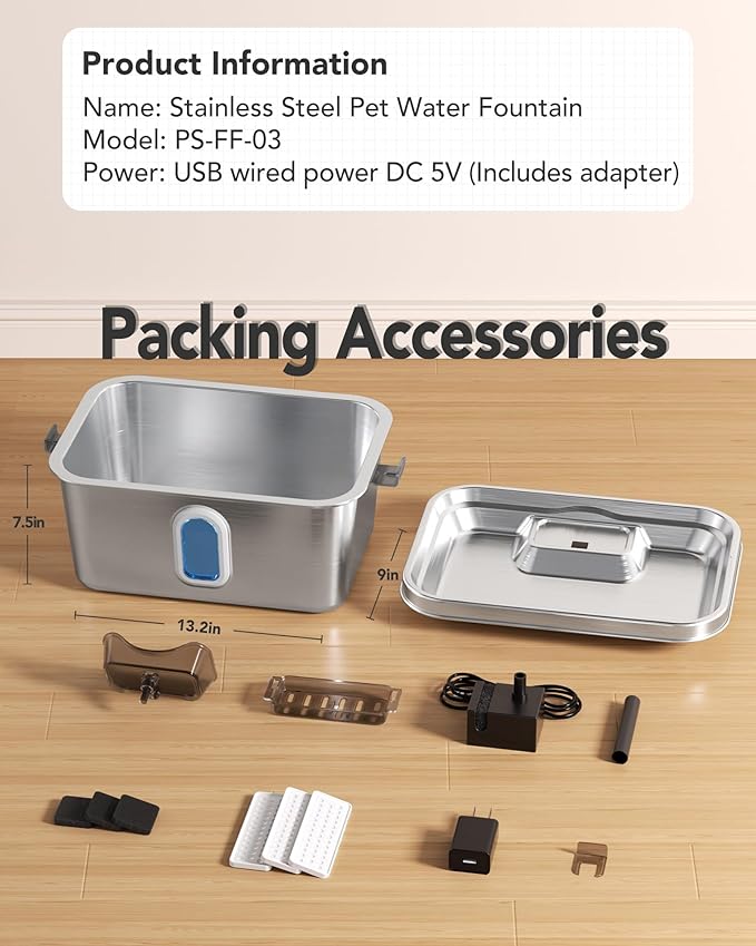 Dog Water Fountain for Large Dogs Stainless Steel Dog Water Fountain 2 Gal Cats & Pets Automatic Pet Water Fountain with Large Drinking Area Ultra-Quiet Pump Water Fountain Dog Bowl with Filters