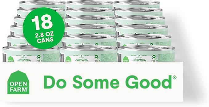 Open Farm Canned Cat Food, Paté for Complete & Balanced Nutrition, Grain-Free and Legume-Free Wet Cat Food, Homestead Turkey Recipe, 2.8oz Cans (Case of 18)