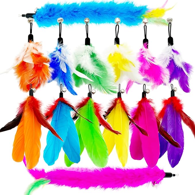 Cat Feather Toys Refills, 14 Pieces Natural Feathers Refills, Cat Wand Replacement Feathers Toy for Indoor Cats