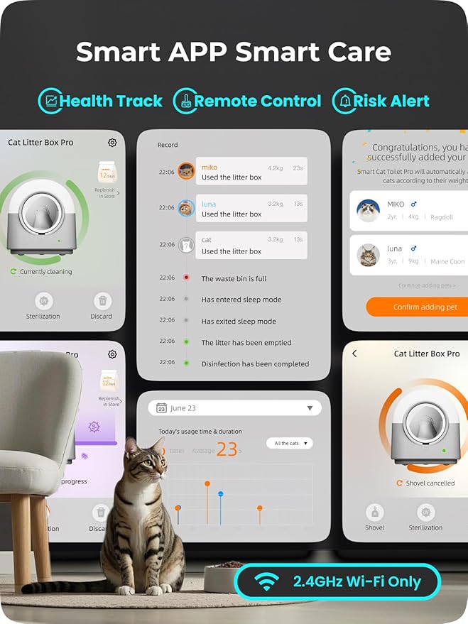 Self-Cleaning Litter Box Automatic Electronic Hands-Free Smart Robot self Cleaning Litter Box - Large 60L Capacity, Safe Anti-Pinch,with Deodorizer and Liner,for Multiple Cats (Grey Pro)