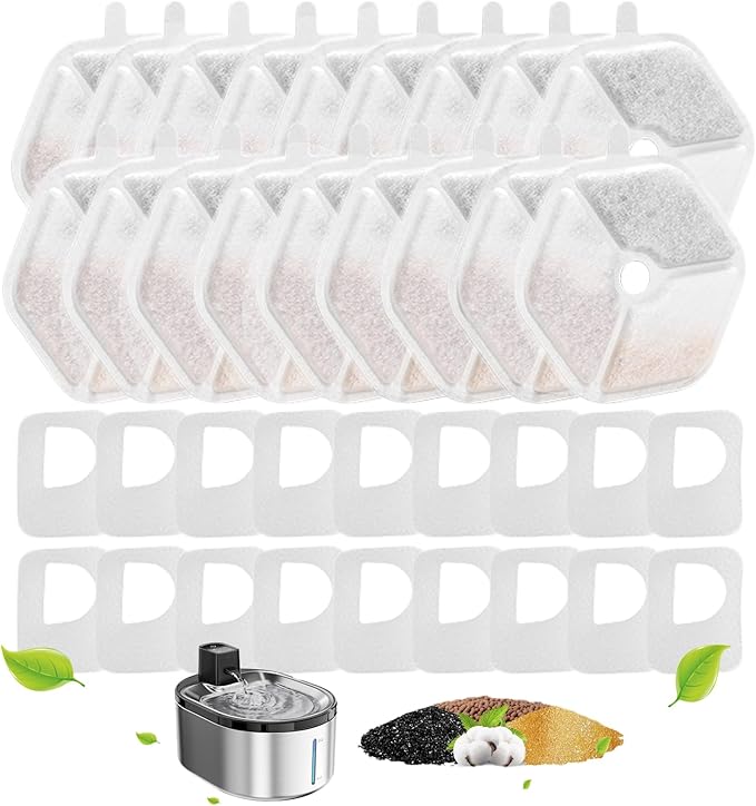 Cat Water Fountain Filter,Cat Fountain Filters Replacement for 152oz/4.5L Wireless Battery Operated Pet Fountain,18 Set Pet Fountain Filter Replacement