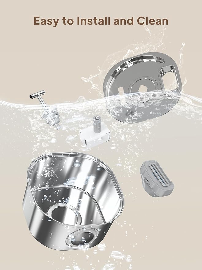 Voluas Cat Water Fountain Stainless Steel: 108oz/3.2L Wireless Cat Fountain Battery Operated for Drinking Indoor, Cordless Automatic Pet Water Dispenser Bowl with Water Level Window, BPA-Free