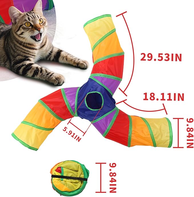 Coolcandy Cat Tunnel & Interactive Cat Toy Indoor, Curved 3 Way Tunnel Toys for Indoor Cats, Collapsible Interactive Peekaboo Cave with Play Ball, for Multi-Way Play & Small Animals
