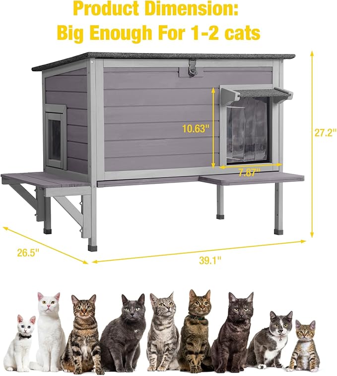 Aivituvin Outdoor Cat House with Insulated Liner,Large Heated Feral Cats Shelter for Winter,Weatherproof Cat Enclosure