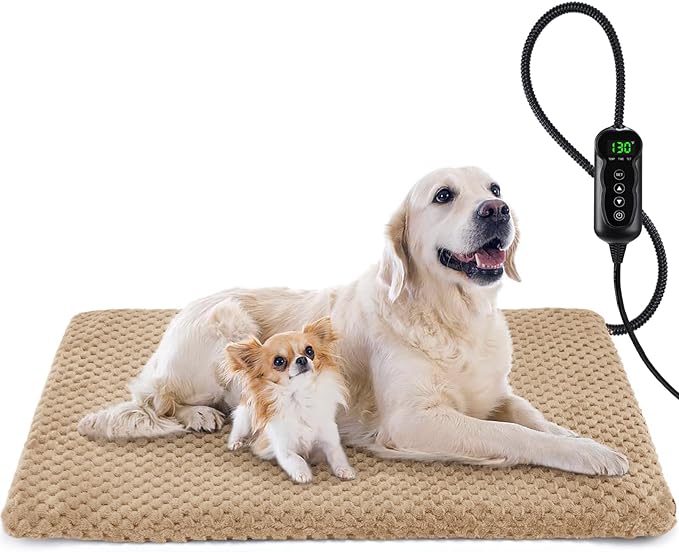 INVENHO Pet Heating Pad for Cats & Dogs, Waterproof, Adjustable Temp with Timer, Electric Pad