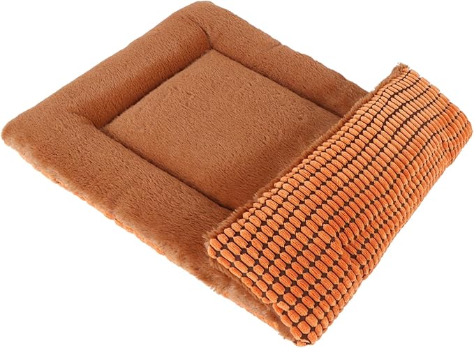 Reversible Dog Bed Mat with Plush and Corn Velvet,Soft Warm Pet Cushion, Dual Purpose Washable Sleeping Mattress Bed for Small Medium Large Dog and Cat XB004 (18 * 13", Orange)