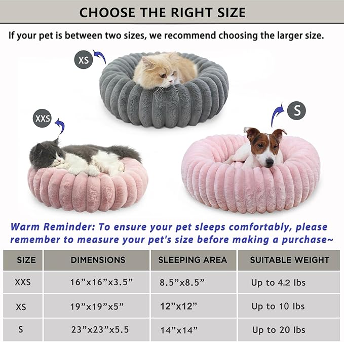 Pink Puppy Beds for Small Dogs and Kitty Washable Soft Comfort Donut Cute Cuddle Dog Bed with Sides Cat Beds for Indoor Cats,Round Corduroy Fleece Pet Bed for Small Cats and Tiny Dogs Girl,16x16Inches