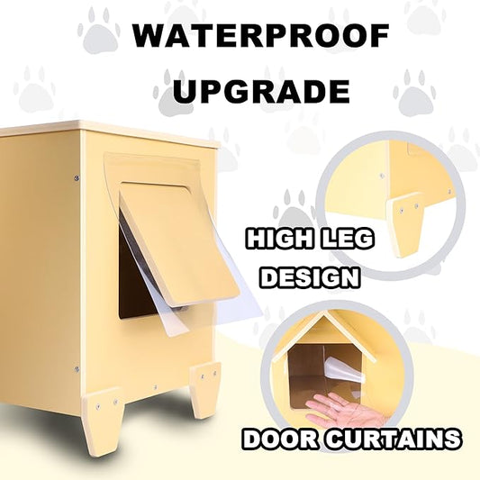 Outdoor Cat Houses Feral Cat Shelter Wooden Stray Cat Condo Outside Sturdy Waterproof and Insulated with Escape Door (one cat upgrate)