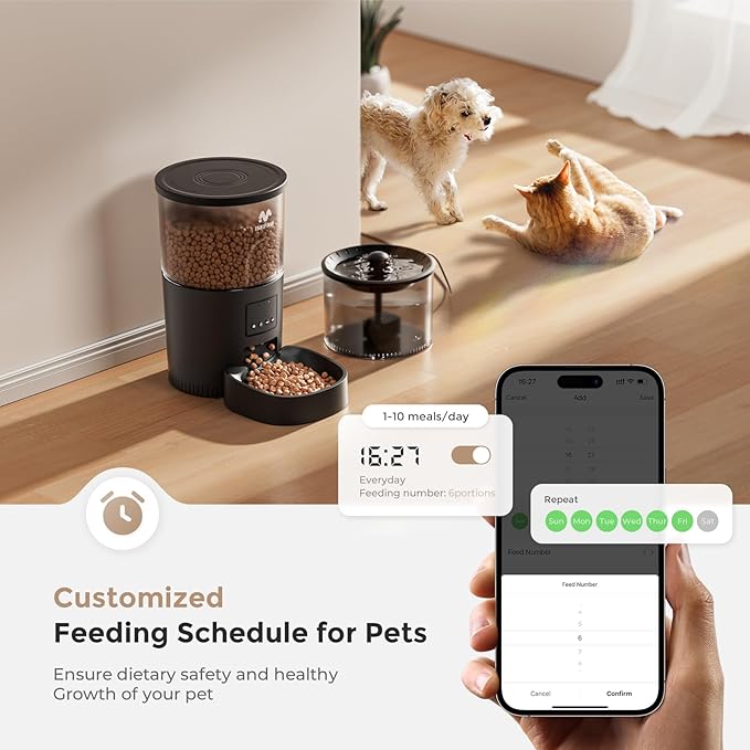 Automatic Cat Feeder WiFi and Water Dispenser, Timed Dry Food Dispenser APP Remote Control, Programmable Portions, Cat Fountains for Drinking with Filter, Small Pets (Combo 3L)