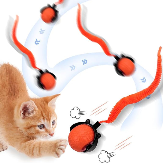 Interactive Cat Ball Toy, Upgraded Automatic Rolling Cat Ball with Tail 2.0 and Type C Cord, Touch Activated Moving Toy for Cats and Dogs (Orange)