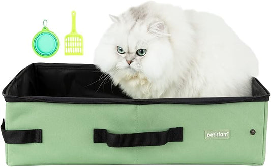 petisfam Portable Travel Litter Box for Easy Drive with Kitty, Large or Multiple Cats. Lightweight for Easy Carry, Sturdy, Leak-Proof, Collapsible