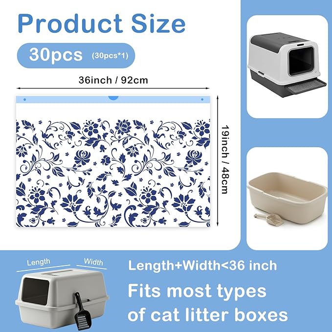 Unicorn Catcher Cat Litter Bags 36" x 19" Large Litter Box Liners Tear-Resistant with Drawstring for Easy Access Cat Litter Liners for Litter Boxes Under 36in Total Size, 30 Pack