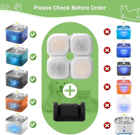 6 Set Cat Water Fountain Filter Replacement for 101oz/3L Crystal Cat Fountain, GISOFIK Pet Fountain Filters Replacement, Triple Filtration Replacement Filters (6 Filters, 6 Sponges)