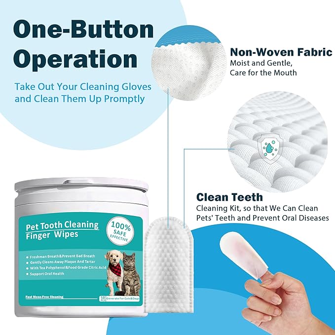 Teeth Cleaning Wipes for Pets 50Pcs ,Dog & Cat Teeth Cleaning Wipes,Pet Teeth Cleaning Finger Mitt Dental Wipe,Pet Teeth Cleaning Finger Wipes,Natural Formula Finger Grooming Wipe for Pets