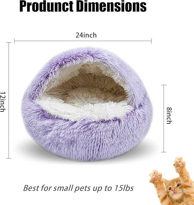 Cat Beds for Indoor Cats,Cat Cave for Puppy and Kitty,Calming Small Dog Bed for Small Dogs with Cover Cave,Cozy Warming Fluffy Washable Anti-Slip Pet Sleeping Bag(24 * 24inch,Purple)