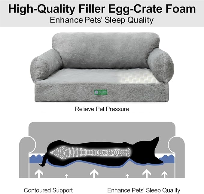 MEWOOFUN Orthopedic Dog Bed Sofa for Small Medium Dogs, Cat Bed for Indoor Cats, Egg- Foam Pet Bed Dog Couch with Removable Washable Cover and Non-Slip Bottom (Large, Grey)