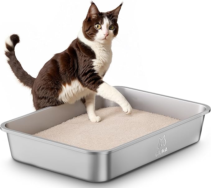Stainless Steel Litter Box, Large Metal Cat Litter Box with High Sided for Big and Small Cats, Kitty Litter Boxes, Non-Stick, Easy to Clean, Odor-Free, Cat Toilet,Litterbox