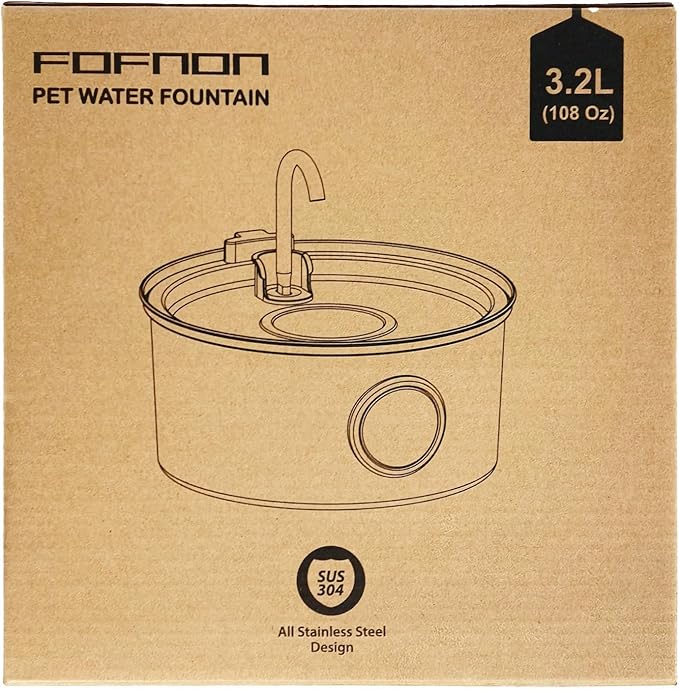 Cat Water Fountain Stainless Steel: Cat Fountain for Drinking - 108oz/3.2L Pet Water Fountain for Cats Indoor - Quiet Water Fountain for Cats - Faucet Pet Fountain - for Small and Medium-Sized Pets