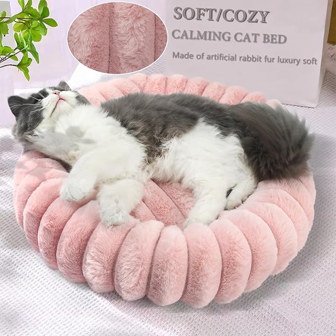 Pink Puppy Beds for Small Dogs and Kitty Washable Soft Comfort Donut Cute Cuddle Dog Bed with Sides Cat Beds for Indoor Cats,Round Corduroy Fleece Pet Bed for Small Cats and Tiny Dogs Girl,16x16Inches