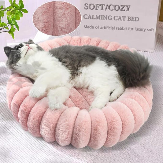 Pink Puppy Beds for Small Dogs and Kitty Washable Soft Comfort Donut Cute Cuddle Dog Bed with Sides Cat Beds for Indoor Cats,Round Corduroy Fleece Pet Bed for Small Cats and Tiny Dogs Girl,16x16Inches