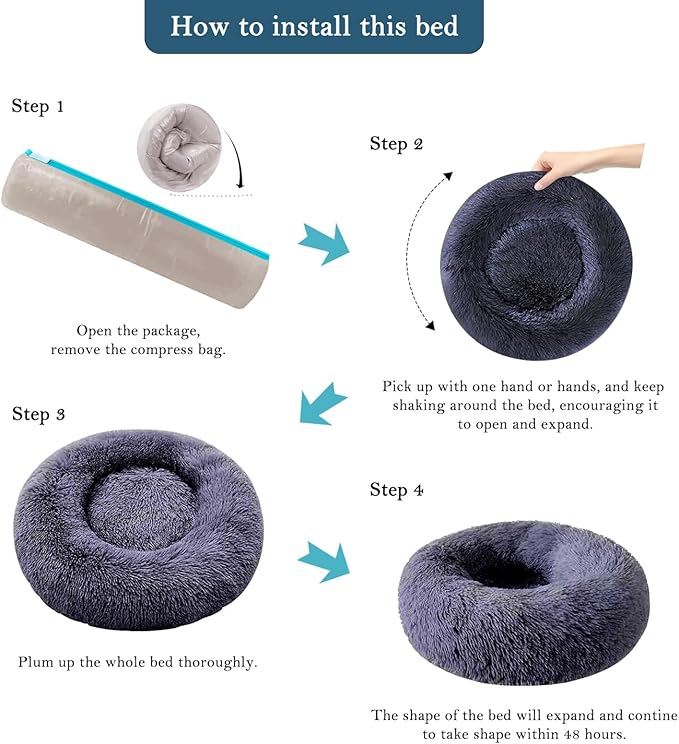 Cat Beds for Indoor Cats, Dog Bed, Cat Bed, Machine Washable, Fluffy Round Pet Bed Non-Slip, Autumn and Winter Warmth, Cuddler Cushion Self Warming (Black, 24 inch)