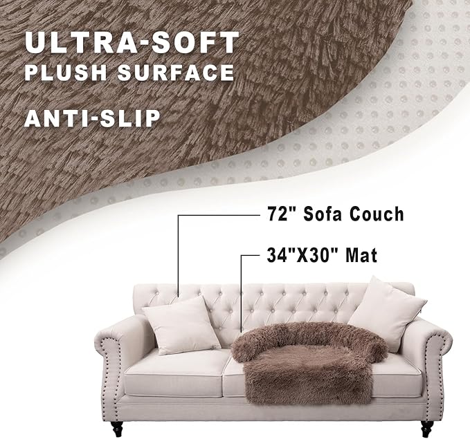 Calming Dogs/Cats Bed Mats, Dog Pad Washable Removable Couch Cover, Plush Long Fur Mat for Pets, Waterproof Lining, Perfect for Small, Medium and Large Dogs and Cats (Desert Brown, 34"x30")
