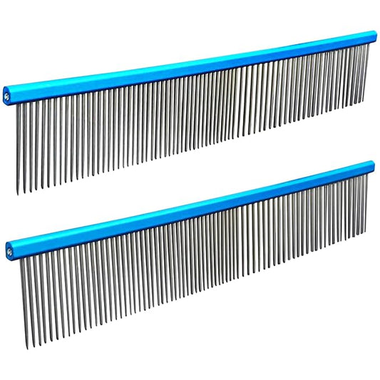 2 Pack Dog Combs with Stainless Steel Teeth Applicable to Cat Dog Comb Removing Tangles Easily Remove Dirt Grooming Anti-Slip Comfort Grip Handle (blue)