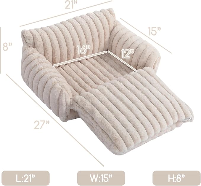 Hollypet Cat Bed Fluffy Plush Mutifuctional Double-Layer Soft Pet Couch Orthopedic Sofa Nest Beds for Small Cats and Dogs, Cream (21x15x8 inch)