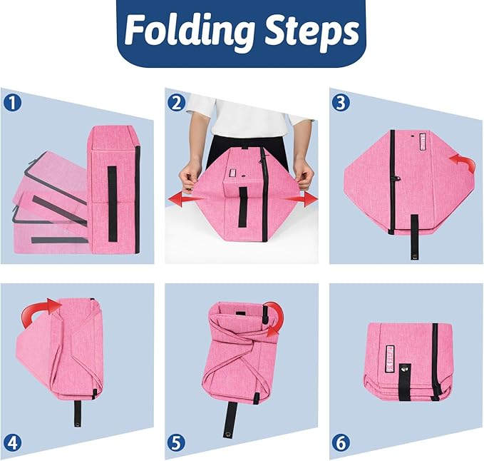 Petskd Portable Cat Travel Litter Box with Lid and 10 pcs Disposable Liner Bags, Leak-Proof and Collapsible, Cat Travel Essentials for Car, Hotel, Airplane and Other Outdoor Use(Pink)