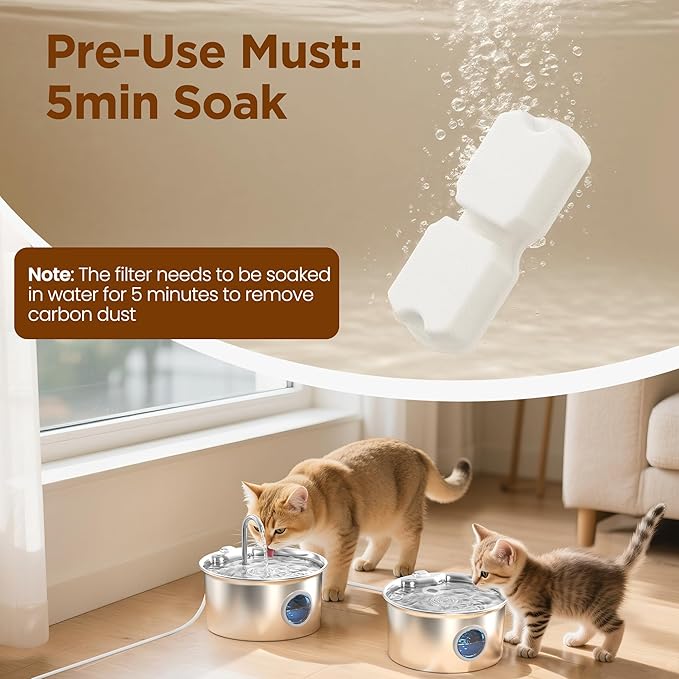 Cat Fountain Filters Replacement: 16 Pet Water Fountains Filter - 8 Carbon Filters & 8 Foam Filters - Suitable for GIOTOHUN Stainless Steel Cat Fountain S11