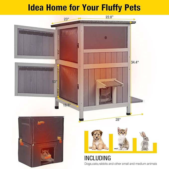 Gutinneen Outdoor Cat House with Insulated Liner for Winter Feral Kitty Shelter Waterproof Grade for Outdoor and Indoor Use,2-Story…