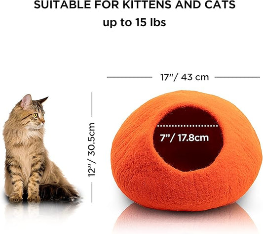 Woolygon Premium Wool Cat Cave Bed - Felt Cat Cave Handmade from 100% Merino Wool, Pet Friendly Felt Cat Bed for Indoor Cats and Kittens