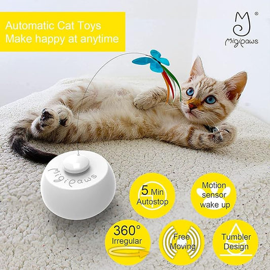 Migipaws Interactive Cat Toys, Butterfly & Feather Kitten Toy,Automatic Spinning Ball for Indoor Bored Cats,Self Play Intelligent Touch Senser, 3 Replacements