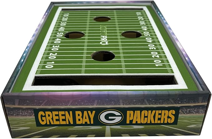 Pets First NFL Green Bay Packers Football Stadium Scratcher. Game Day Cat Toy with 2 Jingle Bell Balls. Lounge Stimulating Cat Game (GBP-5028)