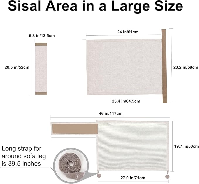 Cat Scratch Sofa Protector,27.6L*19.6Winch Cat Scratch Furniture Protector Pad Couch Arm Sheild with Natural Sisal for Protecting Couch Sofa Chair Furniture(Beige/Left Handed