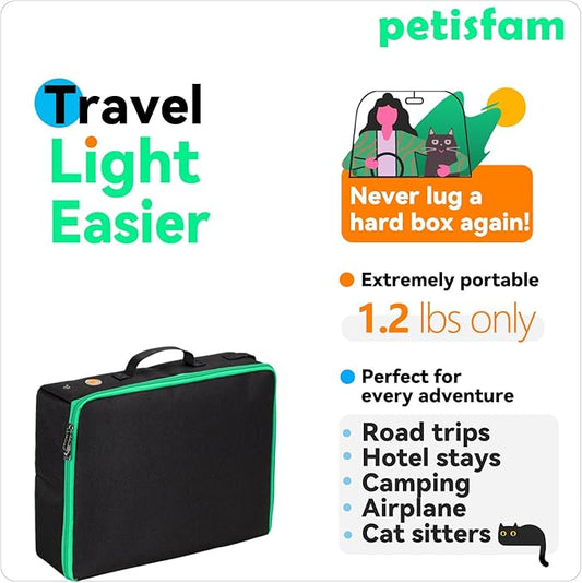 petisfam Portable Travel Litter Box for Cats with Lid to Contain Litter and Odor. Easy to Carry, Clean and Store. Easy for Car Travel, Hotle Stays, Flying with Cats