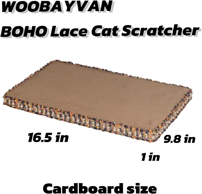 Navy Blue Cat Scratch Pad, Stylish Boho Lace with Pearl Large Cardboard Cat Scratcher, Cat Scratchers for Indoor Cats, Durable Cat Scratching Board, Horizontal Scratch Pad for Cats