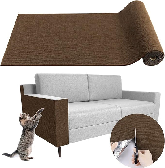 Climbing Cat Scratcher Mat Trimmable Cat Scratching Post Carpet 78.7’’x15.8’’ Self Adhesive Carpet Mat Pad Replacement for Cat Tree Shelves Post Couch Wall Furniture Steps DIY Protector (Brown)