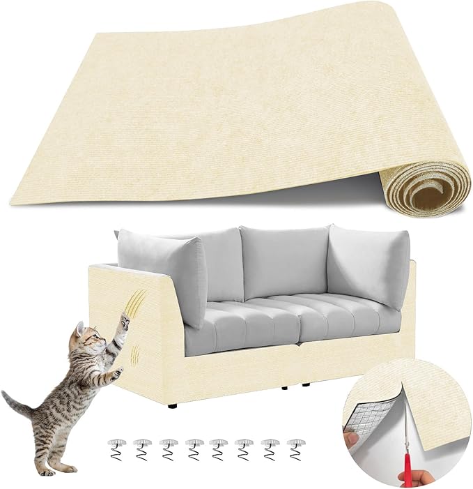 Anti Cat Scratch Couch Furniture Protector, Adhesive Cat Scratch Pad Deterrent for Furniture, DIY Climbing Cat Scratcher Couch Protector from Cat Claws Scratching for Indoor (offwhite,78.7x15.8In)