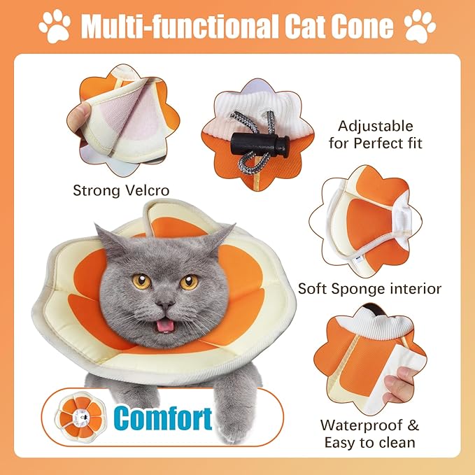 Cat Cone Collar Soft, Adjustable Cat Recovery Collar to Stop Licking After Surgery Protective E Collar for Cats Small Dogs, Orange M
