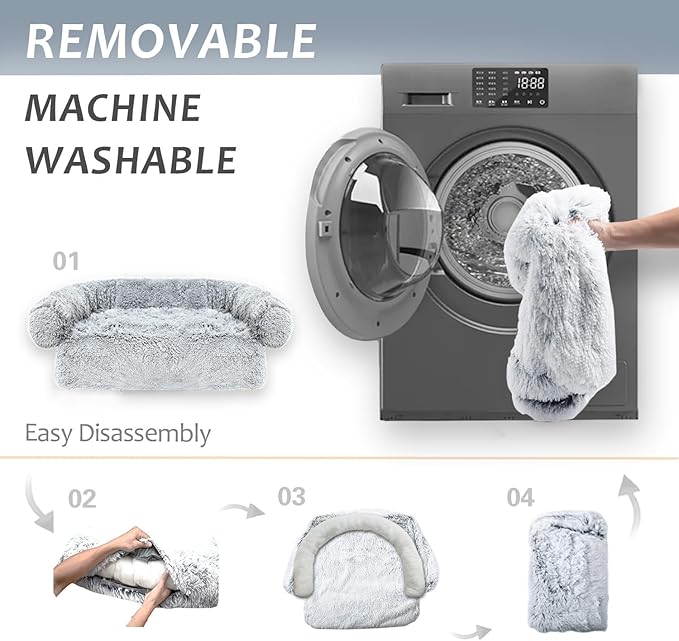 Calming Dogs/Cats Bed Mats, Dog Pad Washable Removable Couch Cover, Plush Long Fur Mat for Pets, Waterproof Lining, Perfect for Small, Medium and Large Dogs and Cats (Gradient Gray, 41"x37")