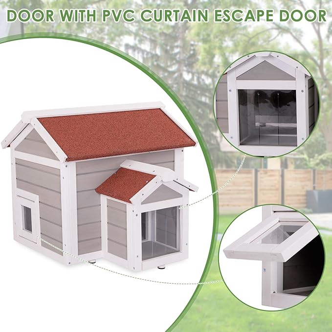 Cat House Outdoor Weatherproof Feral Shelter Indoor with Openable Asphalt Roof for Cats & Small Animals