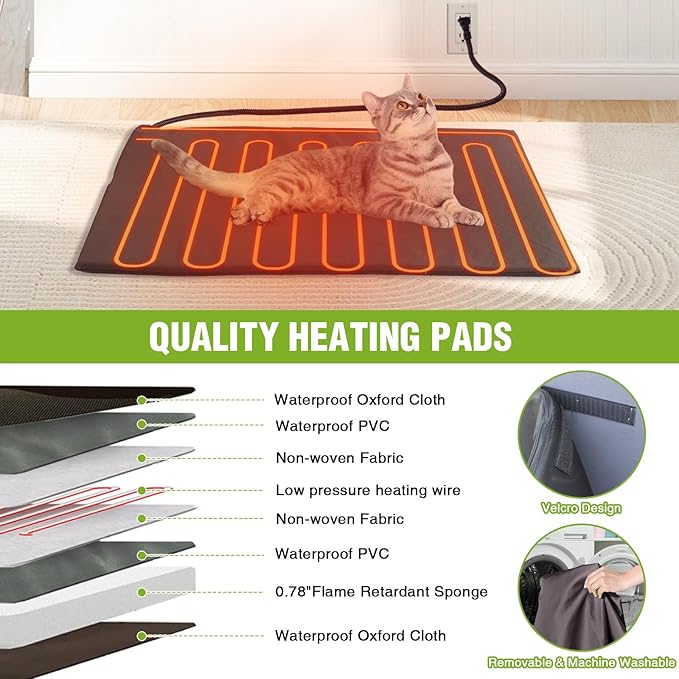 Heated Outdoor Cat House with Heating Pad and Insulated Liner in Winter, Feral Cat Shelter with Weatherproof Roof and Elevated Base, Kitten Condo with 3 Escape Doors Outside (Black & White, Medium)