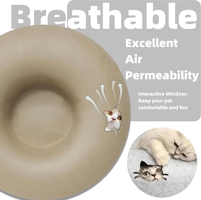 Donut Cat Tunnel Bed Peekaboo Cat Cave for Large Cats Up to 30 Lbs, Kitty Interactive Playing Tent House for Multiple Cats,Detachable,Scratch Resistant (Beige, Large - 24 Inch Diameter)