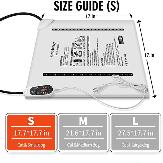 Rest-Eazzzy Heated Cat Bed, Removable Cover, 5-Level Timer & Temperature, Indoor Warming Mat (Heat Pad, Pure-Pink)