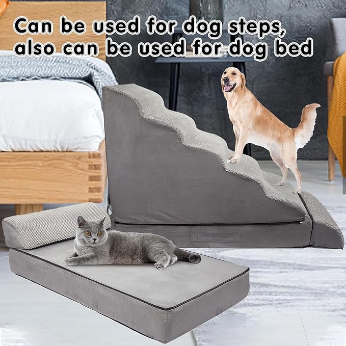 Soft Dog Stairs & Steps for High Beds 28 Inches High Tall, LitaiL Pet Stairs/Steps for High Beds for Small Large Dogs, Non-Slip Dog Ramps for Bed, for Older Cats